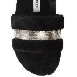 Steve Madden Mandi Slippers NIB black fur sparkles